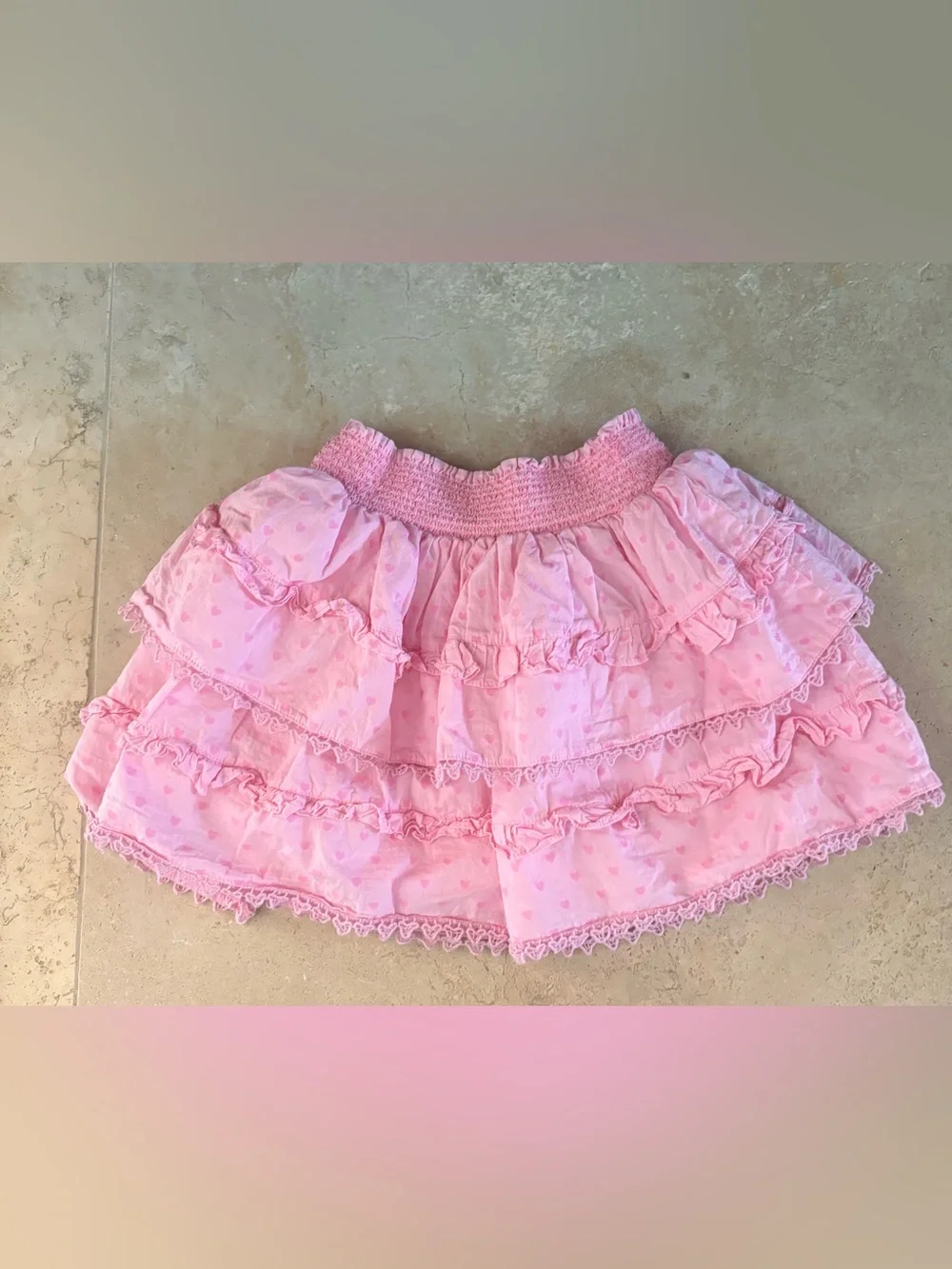 American Girl LoveShackFancy Girls Billie Pink Hearts Skirt Small 7/8